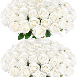 60 Pcs Artificial Roses Bulk Velvet Silk White Roses White Roses for Wedding Centerpieces Bridal Bouquet Mohter's Day Valentine's Day Home Decor (60, 