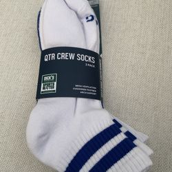 New 3 pack of white and royal blue DSG men's quarter crew socks. Unisex L