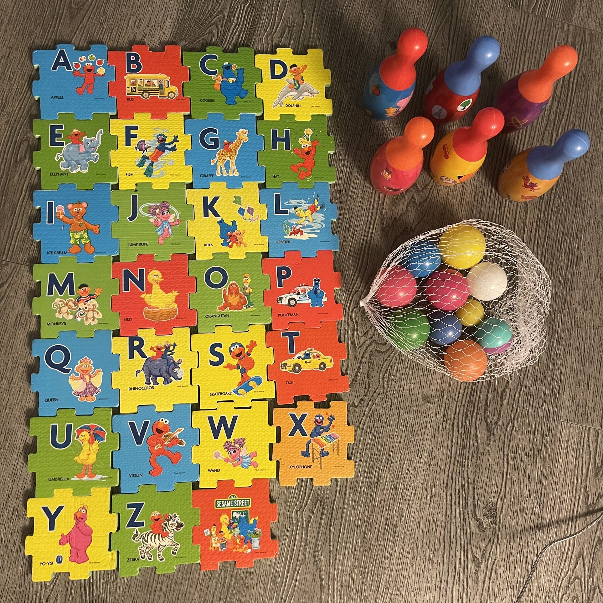 ABC puzzle mat for & bowling set toy for toddlers kids