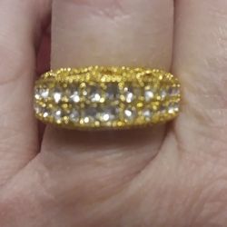 Size 9 Yellow Gold Plated Inlaid Semi-Precious Stones WEDDING BAND