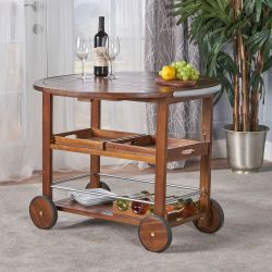 36" Brown Wooden Outdoor Patio Bar Cart / Kitchen Island / Wine Rack / Mobile Storage Rack (Brown) [NEW IN BOX] <Assembly Req'd>