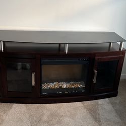 Glass Top Wood Stand w/ Electric Fireplace 
