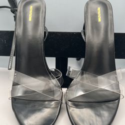 Pretty Little Thing- Black Clear Ankle Tie Sandals 
