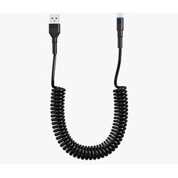 USB Data Synch & Charging Cable (Retractable, Coil USB A to Lightning Cable)
