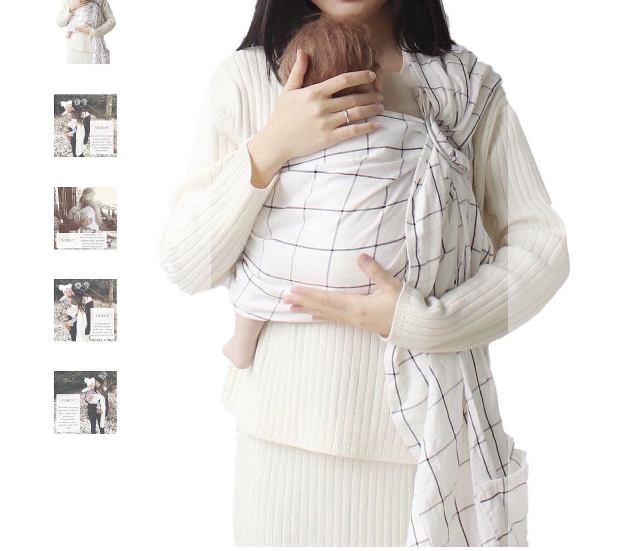 BABY RING SLING WHITE PLAID