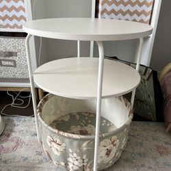 3-Tier Round Side Table w/ Storage Basket – $30