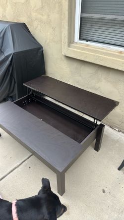 black coffee table with pop up side for eating