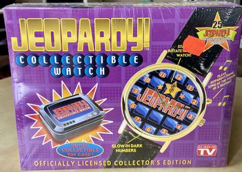 Vintage 1999 Jeopardy Game Show Collectible Watch w Tin Case Leather Strap NEW