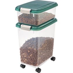 IRIS 30 lbs & 11 lbs Combo Airtight Dog Food Storage Container, Stackable Treat Box, Casters, Keep Fresh, Easy Mobility, Green