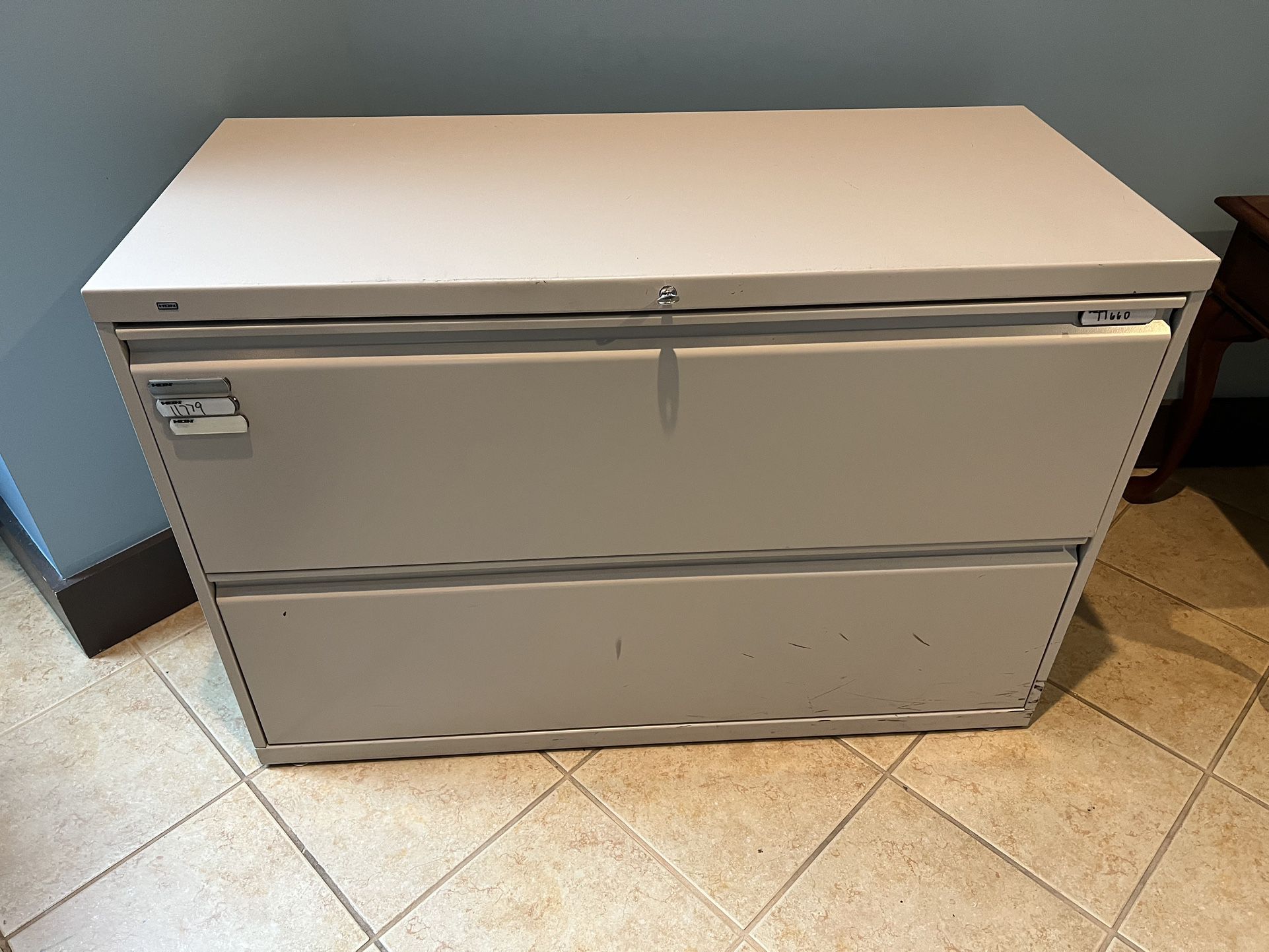 Lockable lateral filing cabinet.  HON Brand