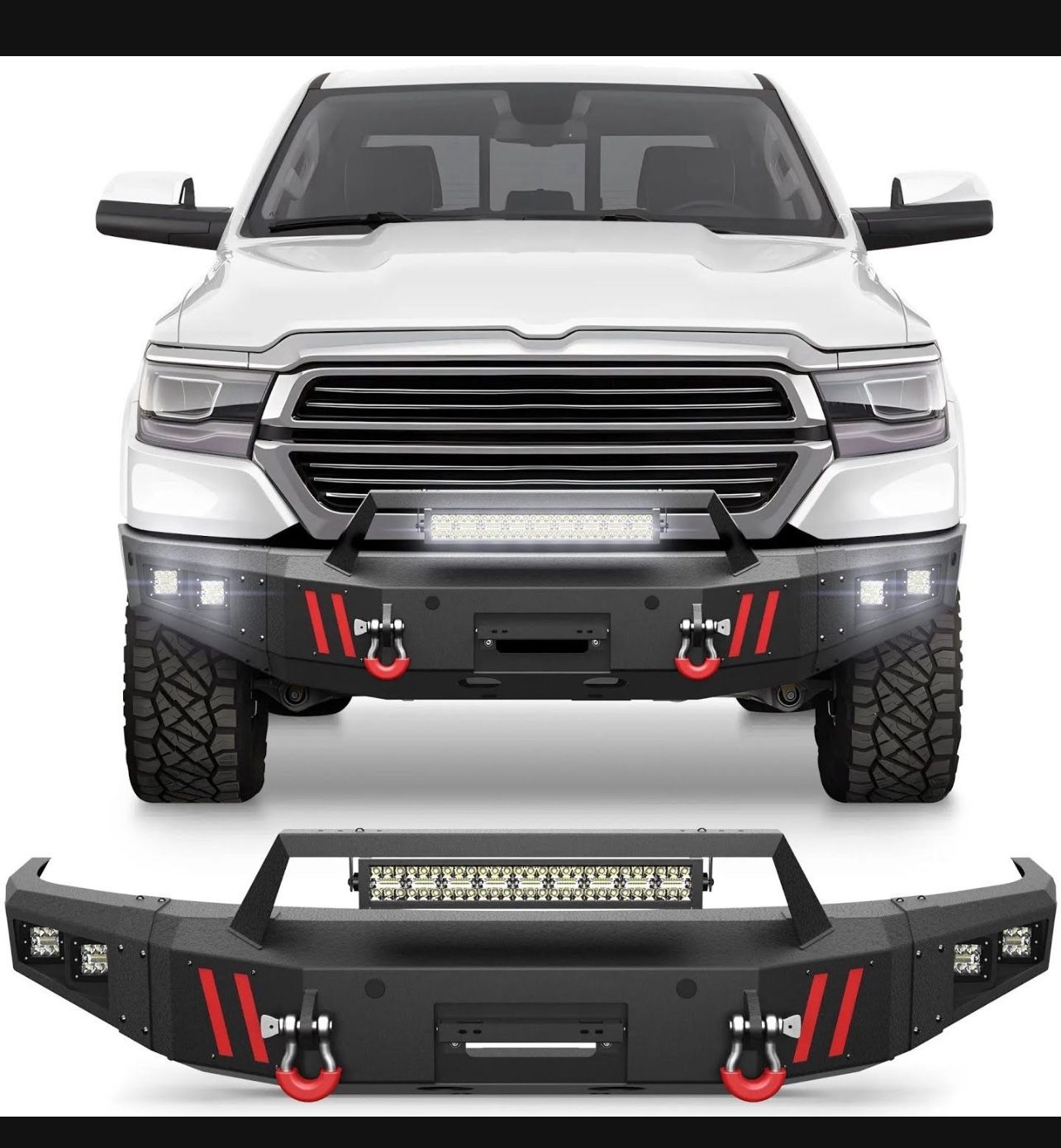 New in a sealed box Ram 1500 Front Bumper with Winch Plate, Lights, D-rings, License Plate Bracket, Textured Black Stainless Steel Pickup Bumper for R