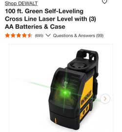DEWALT 100 ft. Green Self-Leveling Cross Line Laser Level with (3) AA Batteries & Case