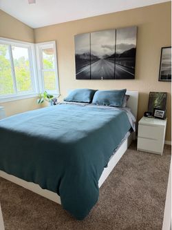 Queen Bed frame w/ storage + 2 Nightstands & mattress BRAND NEW