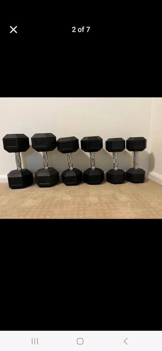 Weight bench and three sets of dumbbells..