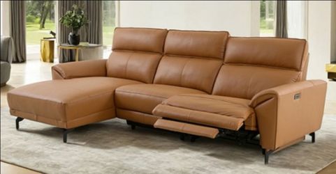 Brand New Brown Super Plush Top Grain Leather Power Reclining Sectional Sofa