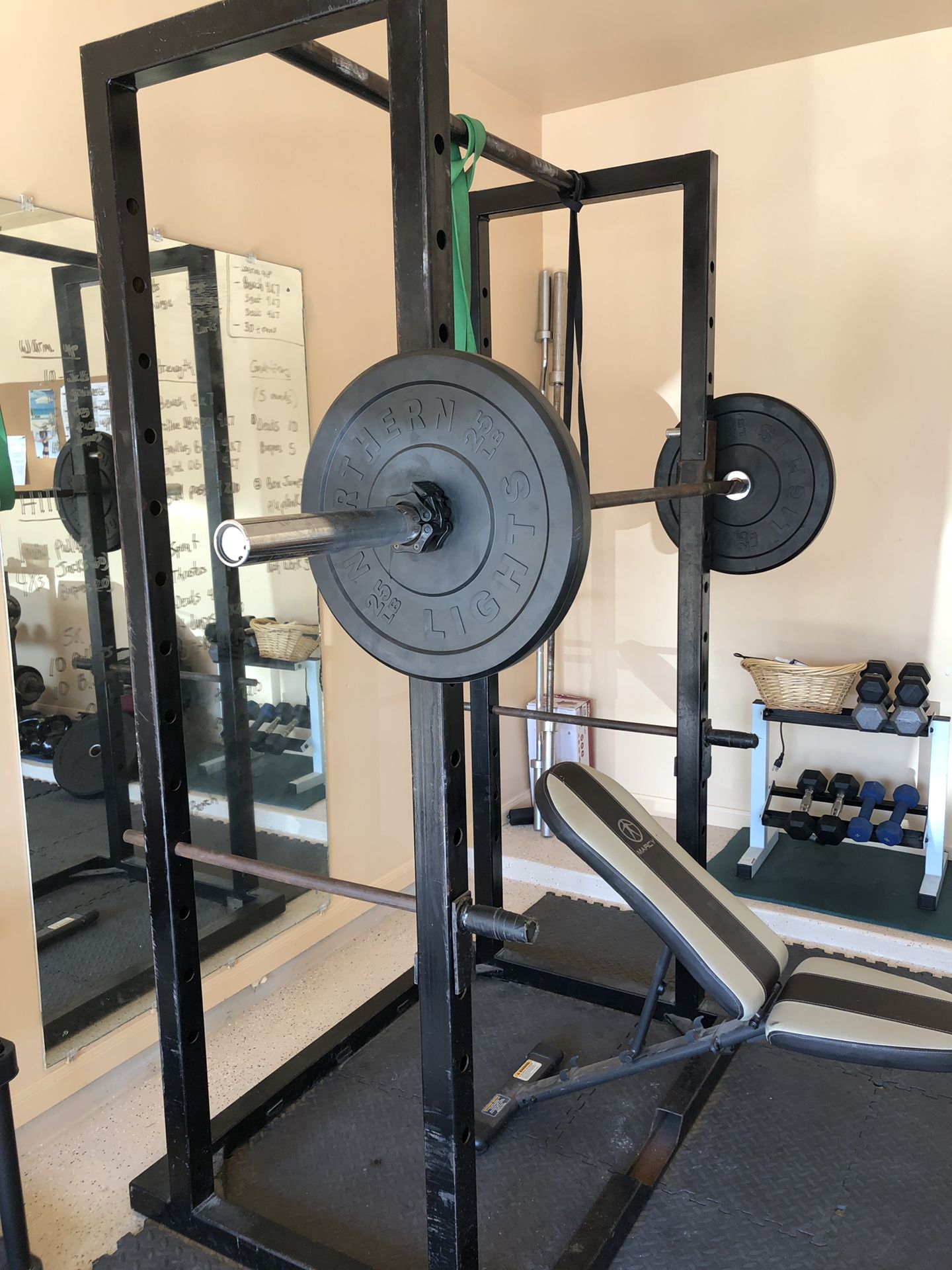 Heavy duty squat rack and bench