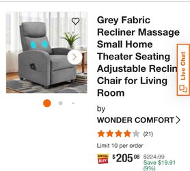 Wonder Comfort Grey Fabric Massage Recliner Chair