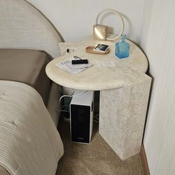 Sculptural Travertine Stone Pedestal / Side Table