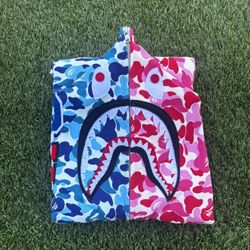 A Bathing Ape Separate Double Color Red Nd Blue Hoodie Size L