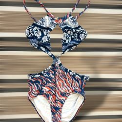 NWOT) MINKPINK RESORT Women’s One-piece swimwear size L Orange/Blue