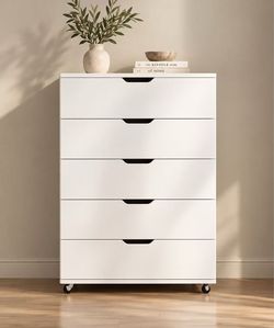 White 5-Drawer Rolling Storage Dresser