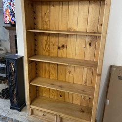 Solid Wood Shelf Bookcase Cabinet With 2 DrawersRustic 