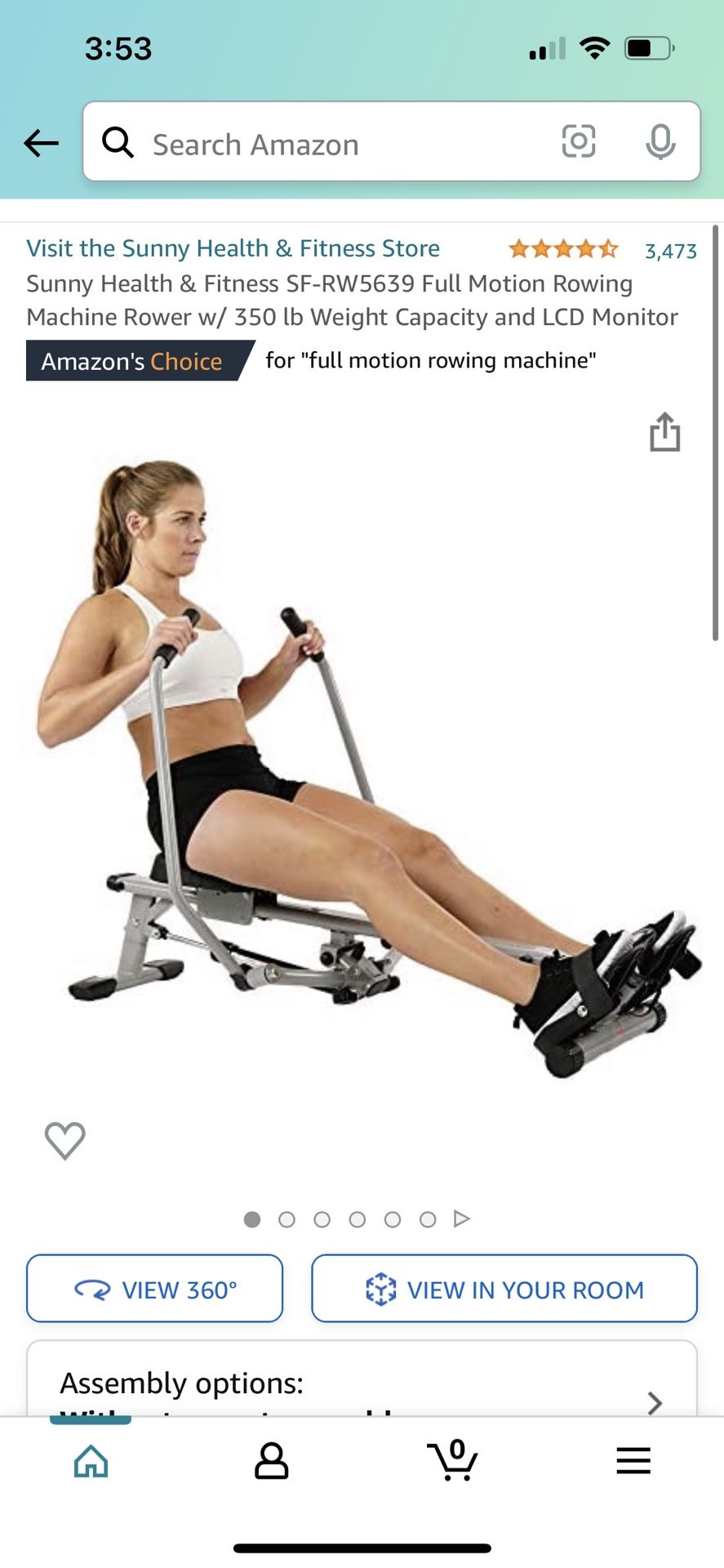 Sunny Health Fitness SF RW5639 Full Motion Rowing Machine Rower