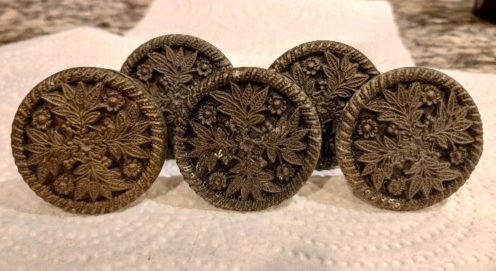 Vintage Allison Flower Knob, 5 Antique Brass Dresser, Drawer, Cabinet Knobs, 770 Hardware, Japan