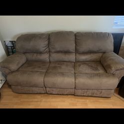 3-piece super comfy brown suede sofa couch recliner set