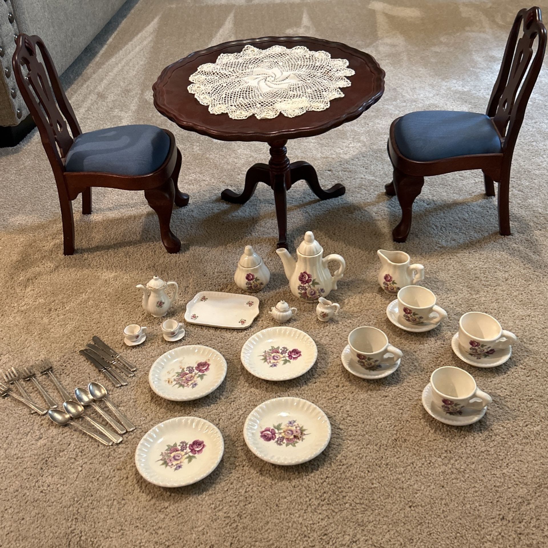Doll Table, Chairs, And Tea Set