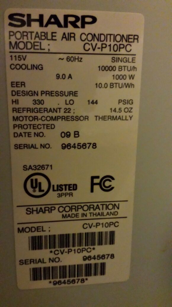 Sharp CVP10PC 10000 BTU portable air conditioner for Sale in Wenatchee