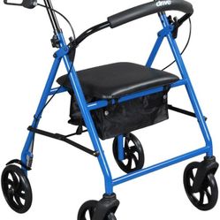 Drive Medical Steel Walker Rollator with 8 Inch Wheels, Blue
