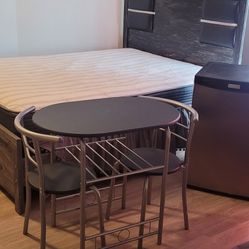 2 Small Silver and Black Table Top Hard Plastic  Metal Legs 1 Small Fridge Without Freezer 1 Black And Grey Bed Frame1small 2seater Grey Couch