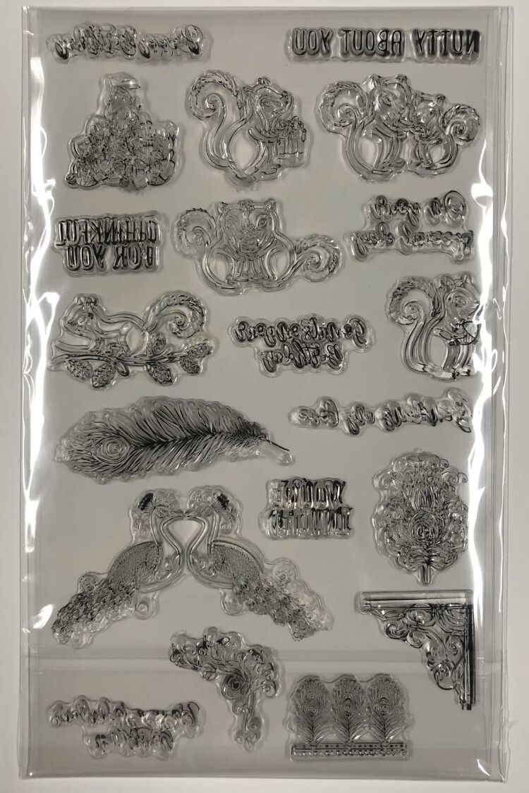 20 Piece Clear Cling Stamp Set - Squirrels, Peacocks, Multiple Sentiments