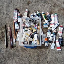 Lot Of Art Supplies Oil Paints Brushes