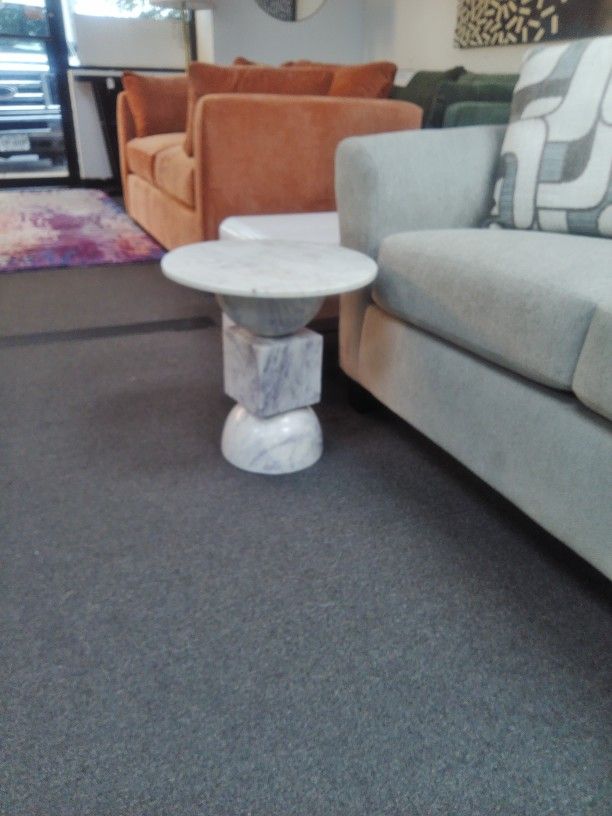 Neda Marble End Table, Polished White by Four Hands.