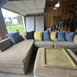 Tan L shaped couch with ottoman storage with Pillows!
