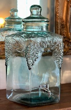 Vintage Large Green Glass Beverage Dispenser, Made in Italy