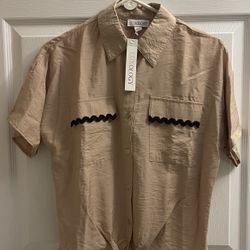 Brand New Taupe & Black Short Sleeve Top Size M Juniors 
