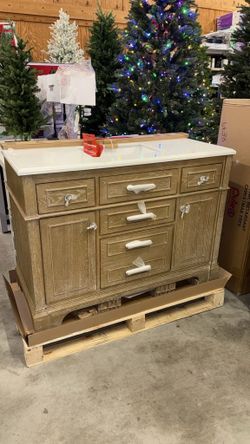 Home Decorators Collection Melpark 48 in. Single Sink Freestanding Antique Oak Bath Vanity with White Engineered Marble Top (Assembled)