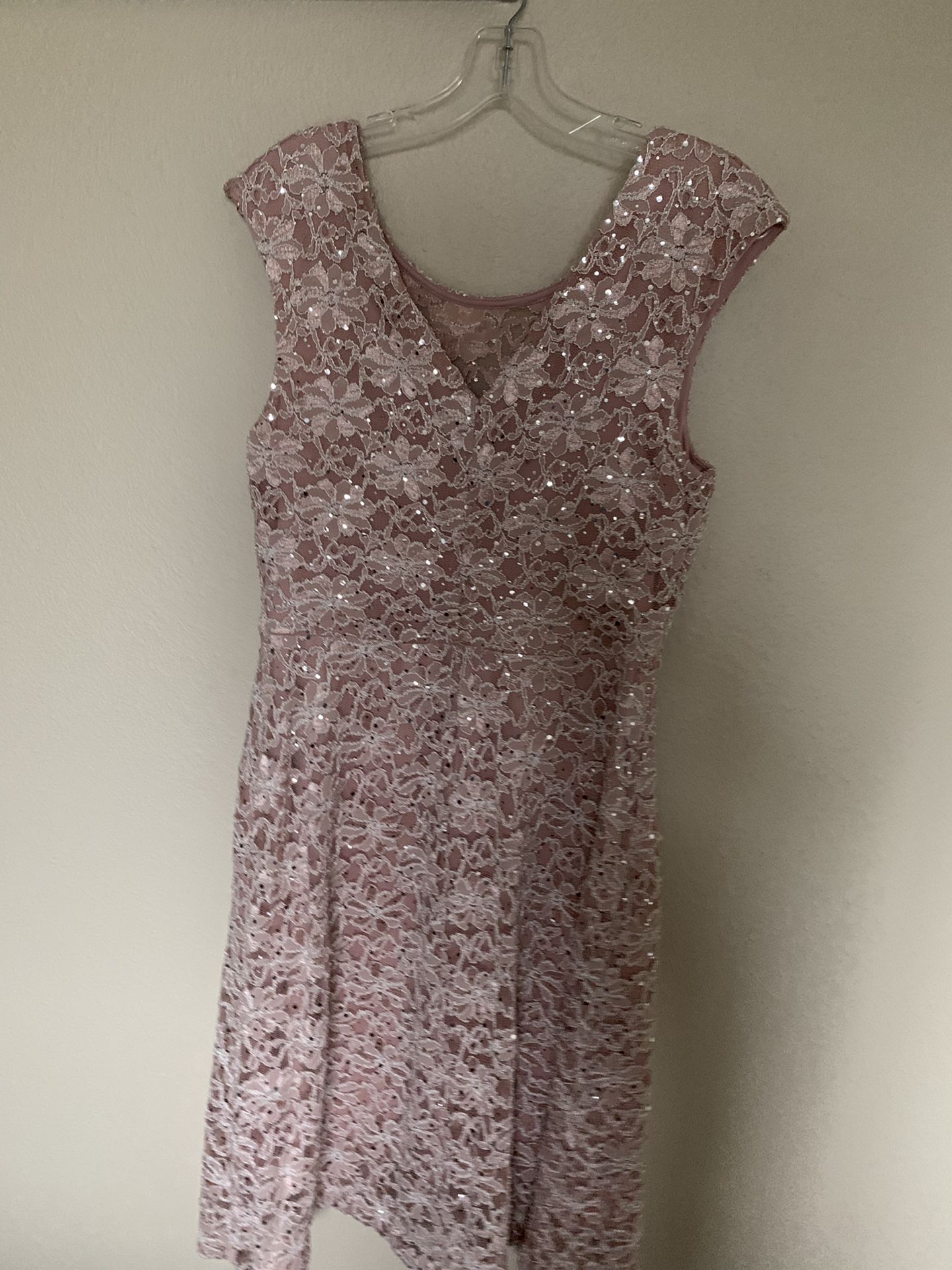Rose pink, sequin, high-low, party dress size 12