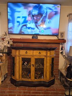 Ornate Wood and Wrought Iron Console Cabinet