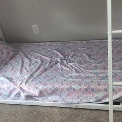 2 Mattress  + 2 Billows +  Metal Bunk Beds Twin Over Twin with Slide for Kids
