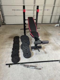 Standard Weight Bench With 200 LBS 1” Weight Plates(Not Olympic) Long Bar Included