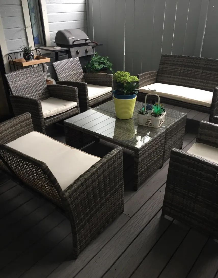 8 Piece Wicker Patio Furniture Set-4 Chairs,2 Loveseats,2 Tables,GRAY cushions *LOCAL DELIVERY*