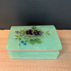 Vintage Blue Alabaster Trinket Box 