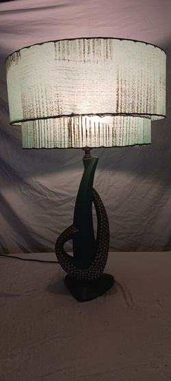 Mid-century Atomic Lamp With 2 Tier Fiberglass Shade