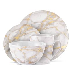 Porcelain Dinnerset 16 Piece Gold Marble