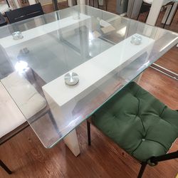 [Set] Modern Square Clear Dining Table & 3 IKEA Chairs