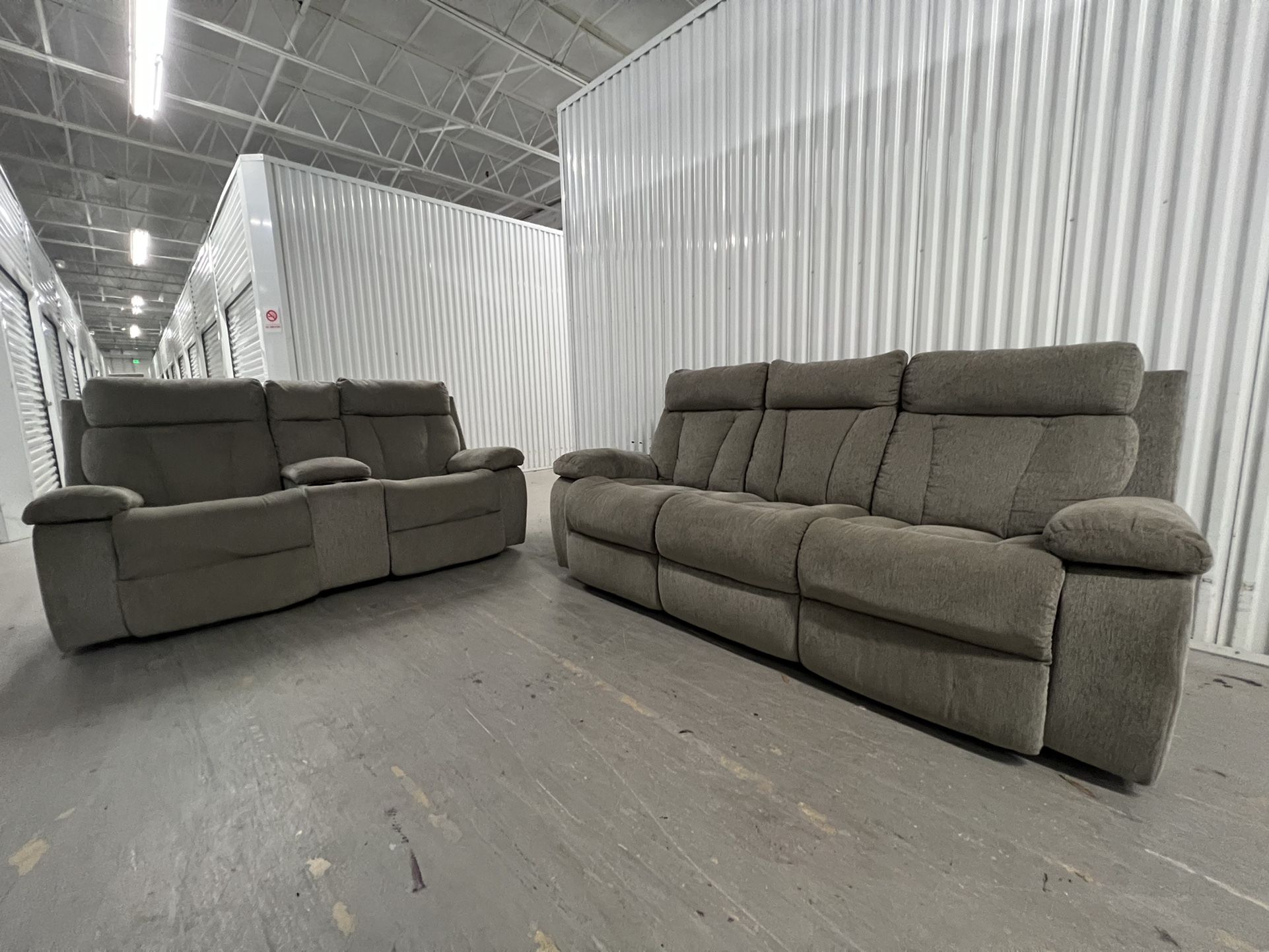 Ashley Gray Suede Reclinable Set ( Couch & Loveseat)